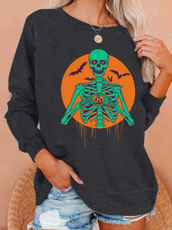 Halloween Skull Print Pullover Sweatshirt