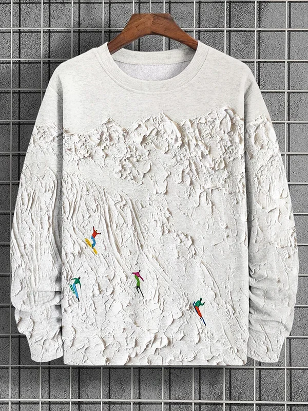 Men's Winter Skiing Art Print Casual Sweatshirt