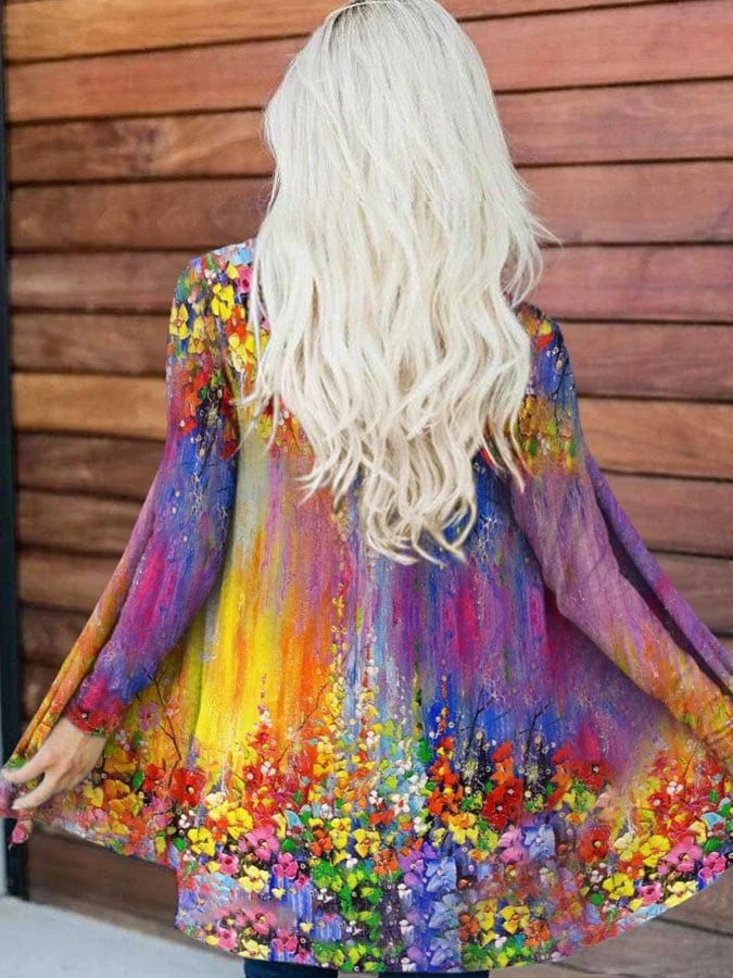 🔥Buy 3 Get 10% Off🔥Vintage Flower Oil Painting Gradient Print Long Sleeve Cardigan