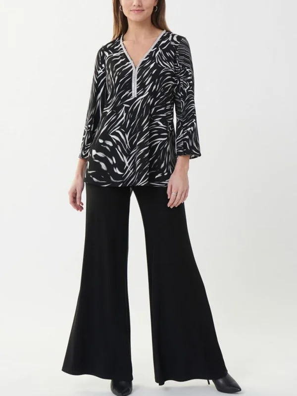 V-neck printed solid color trousers suit