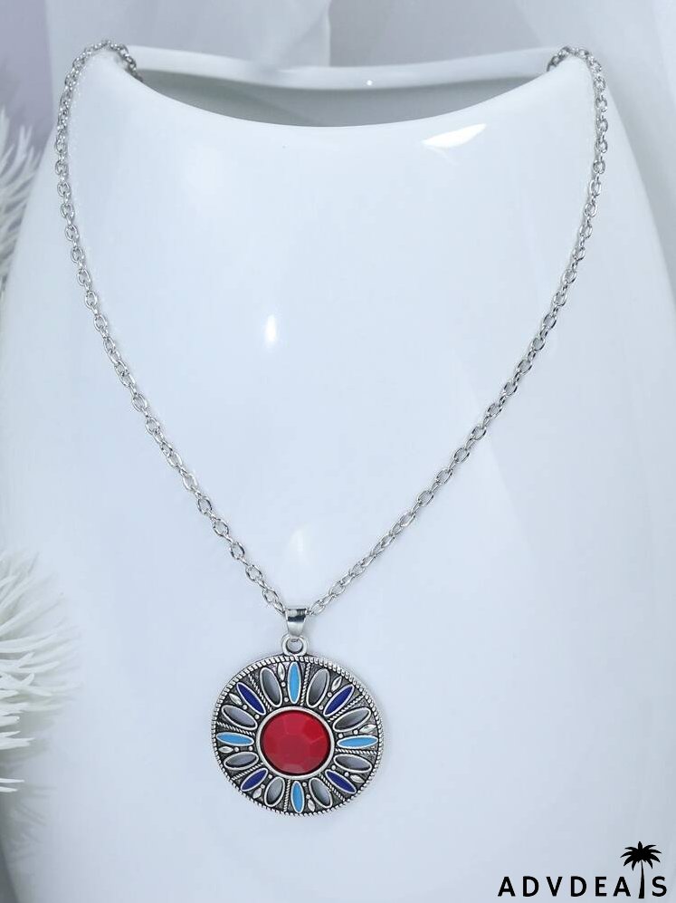 3pcs Gemstone Decor Hollow Flower Jewelry Set