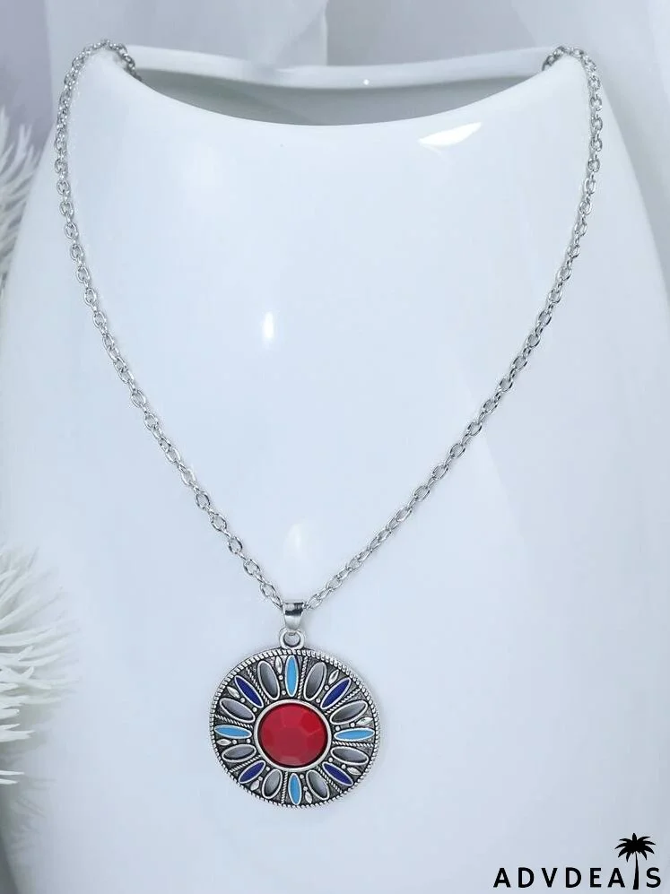 3pcs Gemstone Decor Hollow Flower Jewelry Set