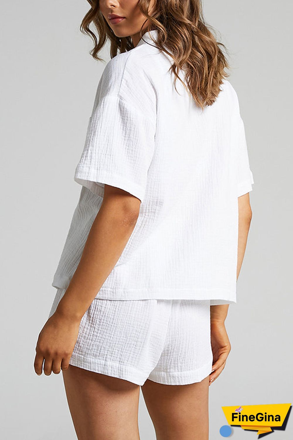 Button Half Sleeve Blouse Short Set