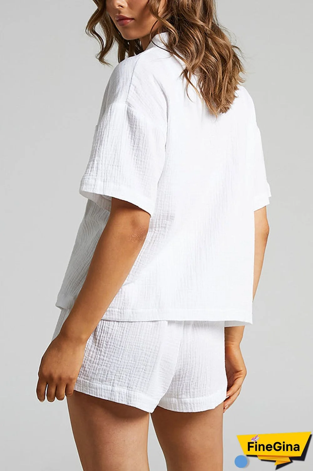 Button Half Sleeve Blouse Short Set