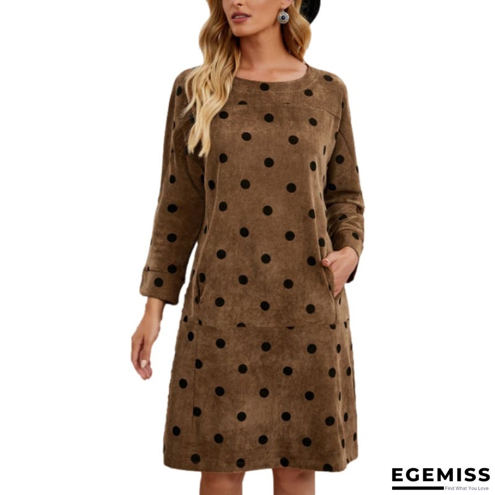 Corduroy Polka Dot Print Pocket Dress | EGEMISS