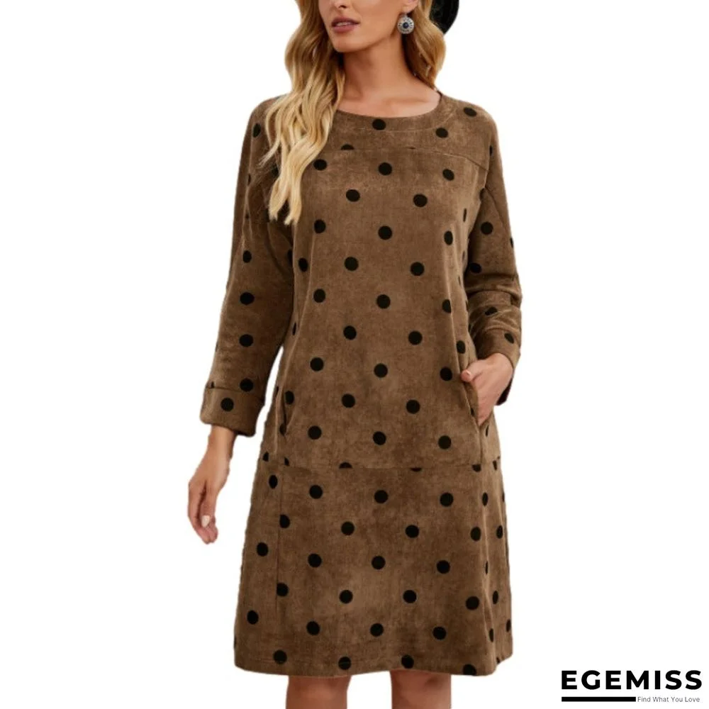 Corduroy Polka Dot Print Pocket Dress | EGEMISS