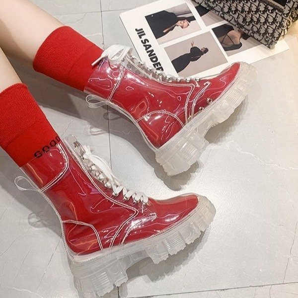 Full transparent crystal sole Martin boots with lace-up