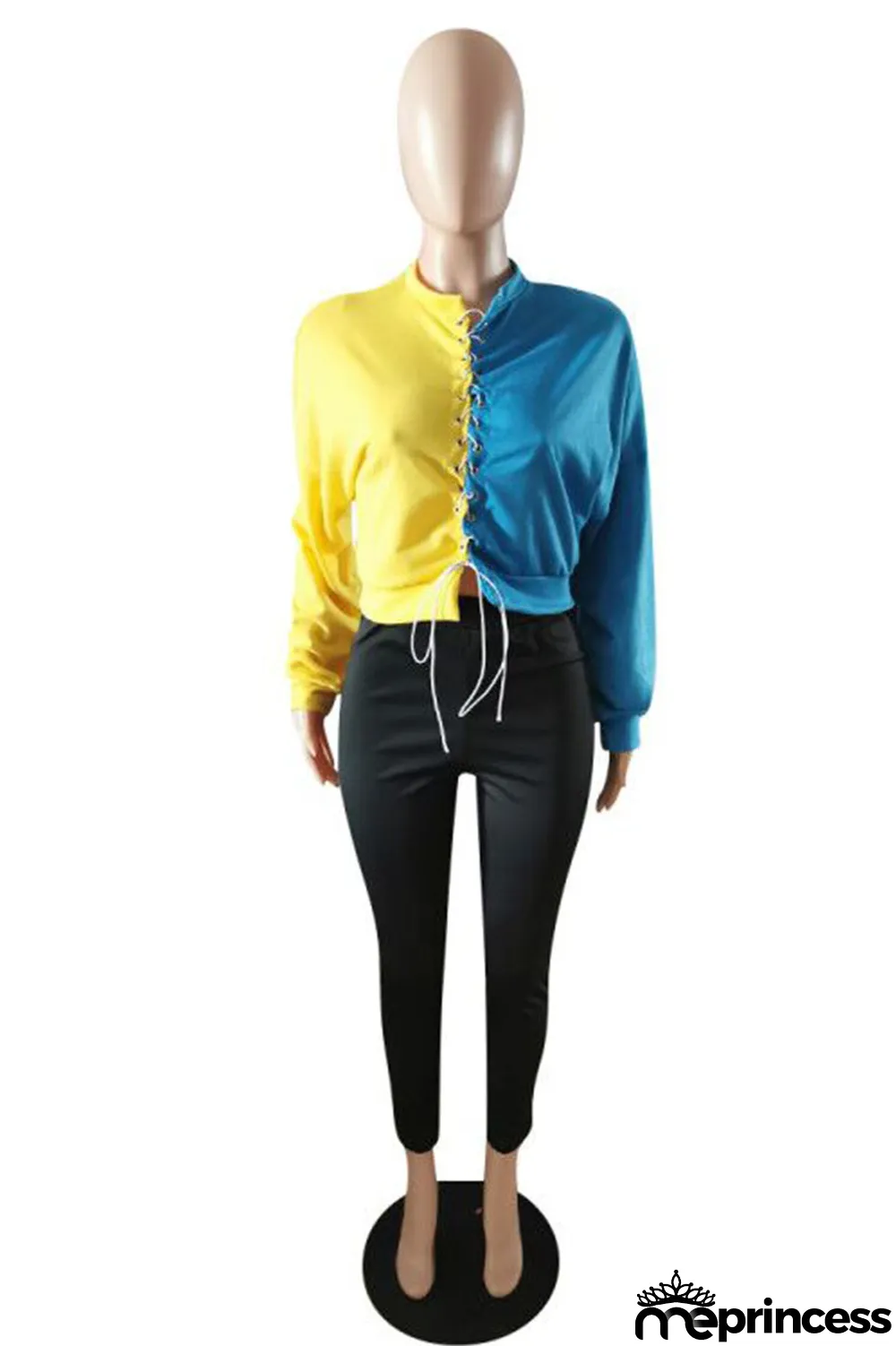 Grey Street Polyester Patchwork Split Joint O Neck Long Sleeve Regular Sleeve Two Pieces