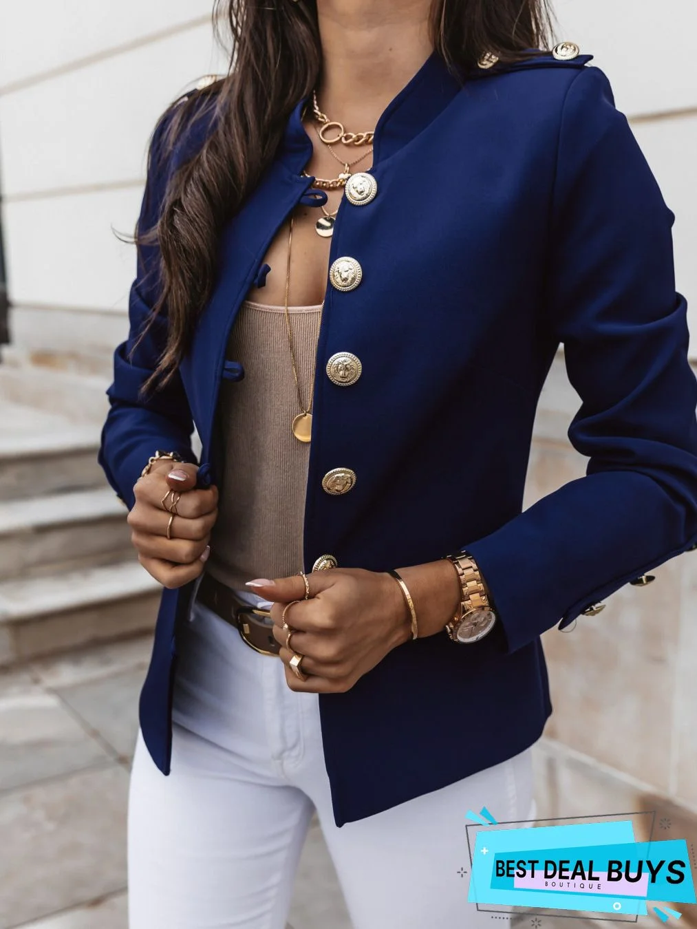Black Long Sleeve Shift Buttoned Solid Jacket