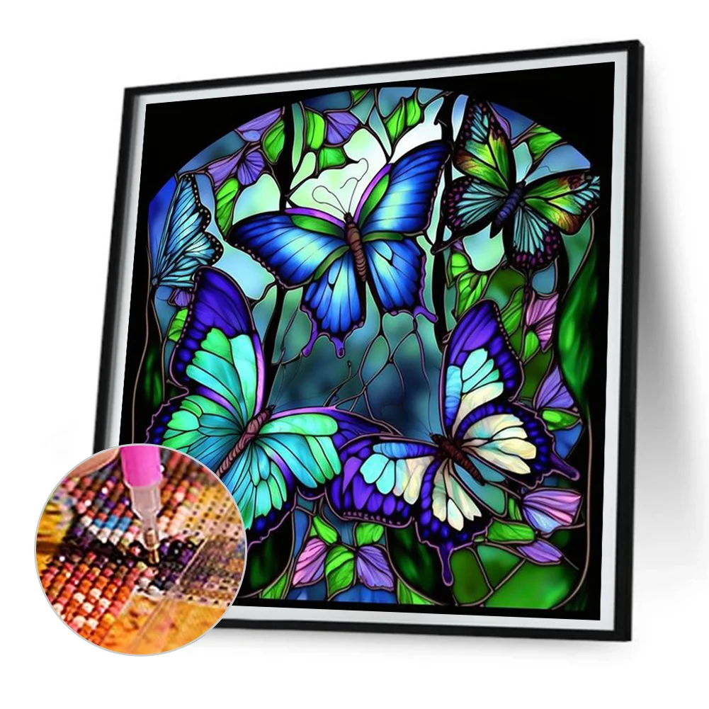 Diamond Painting - Full Round Drill - Stained Glass Butterfly(Canvas|30*30cm)