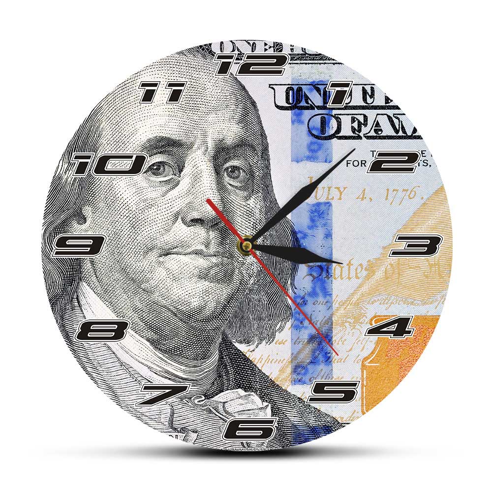 

100 Dollars Money Benjamin Franklin - Frameless Acrylic Wall Clock, 501 Original