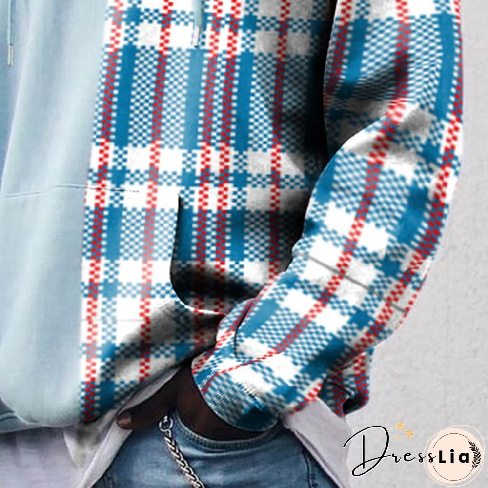 Street Fashion Plaid Texture Color Block Hoodie
