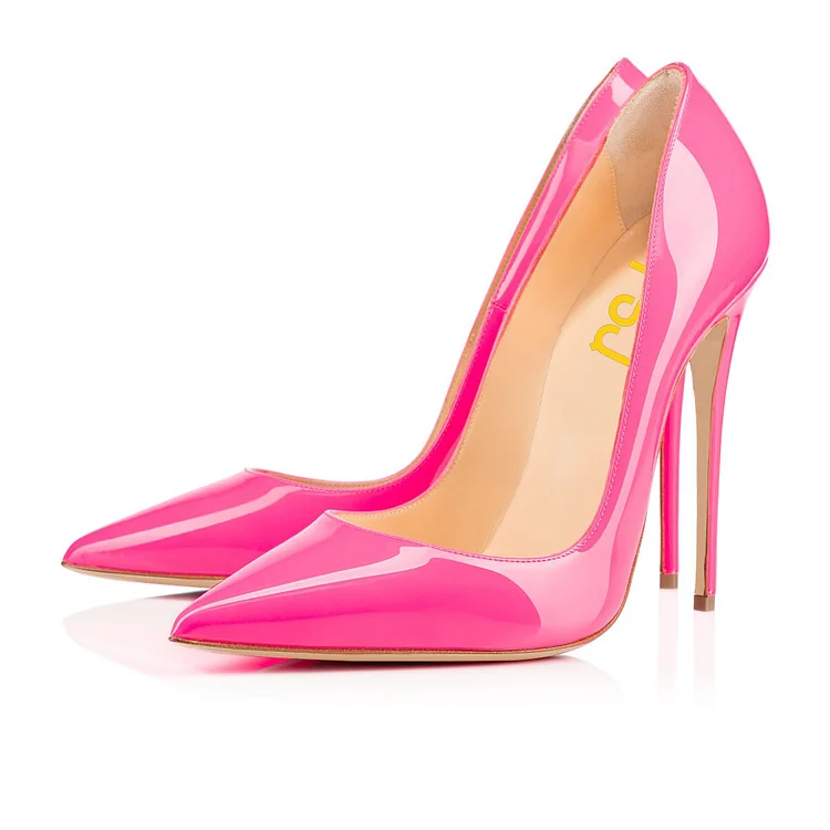 Custom Made Hot Pink Patent Leather Pointed Toe Pumps Heels |FSJ Shoes