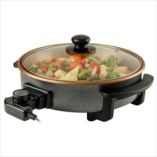 Ovente 12 Inch Electric Kitchen Skillet with Nonstick Aluminum Coated Grill Pan & Glass Lid Cover, Indoor Countertop Cooking Pan with Temperature Control & Handle Compact Easy Clean SK11112 - Shop Trendy Women's Clothing | LoverChic