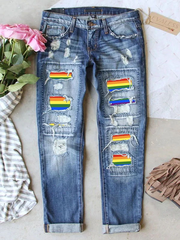 Rainbow ripped jeans