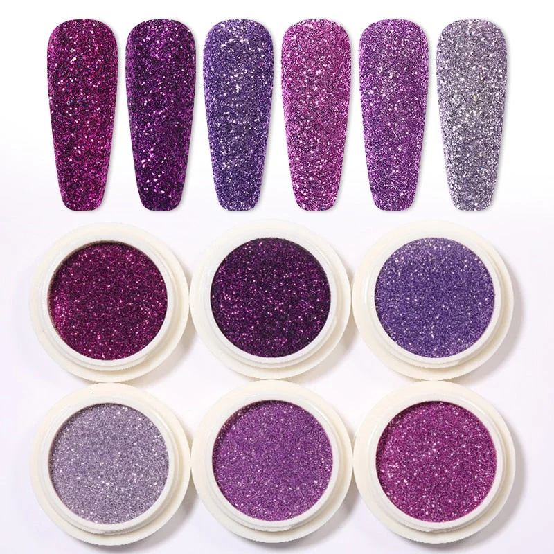 6Boxes/Set Nail Glitter Blue Grey Colorful iridescent Powder Shiny Sparkles Nail Art Sequins Pigment Flakes Dust 3D Decoration