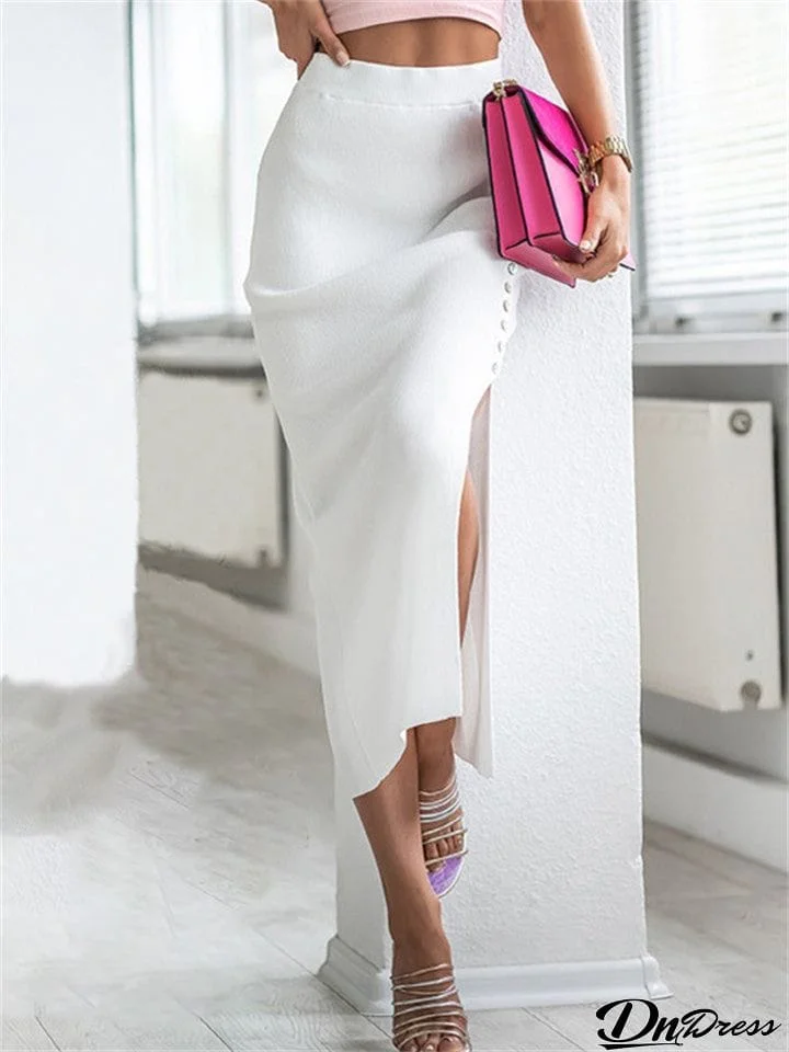 Solid Color Comfy Split Skirts For Women