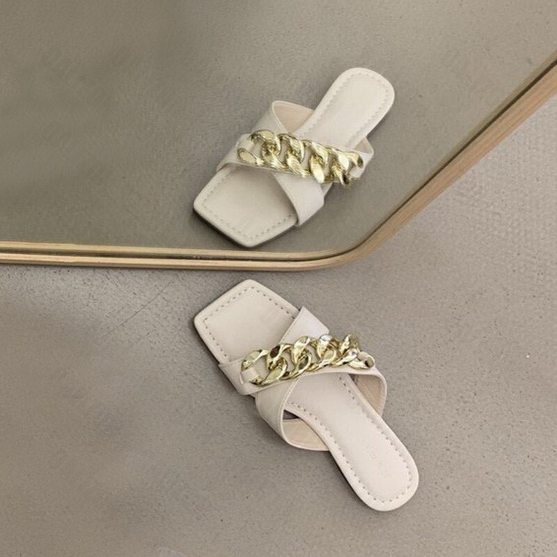 Women Summer Flip Flops Chain Cross Open Toe Slippers Sandals Shoes Woman Lady Casual Slides Mules Babouche Slippers Shoes Mujer