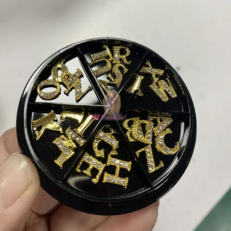 26pcs 3D Nail Art Gold Alphabet Letter Rhinestones Alloy Nail Charms Acrylic Tips Decoration-Nail Inspo