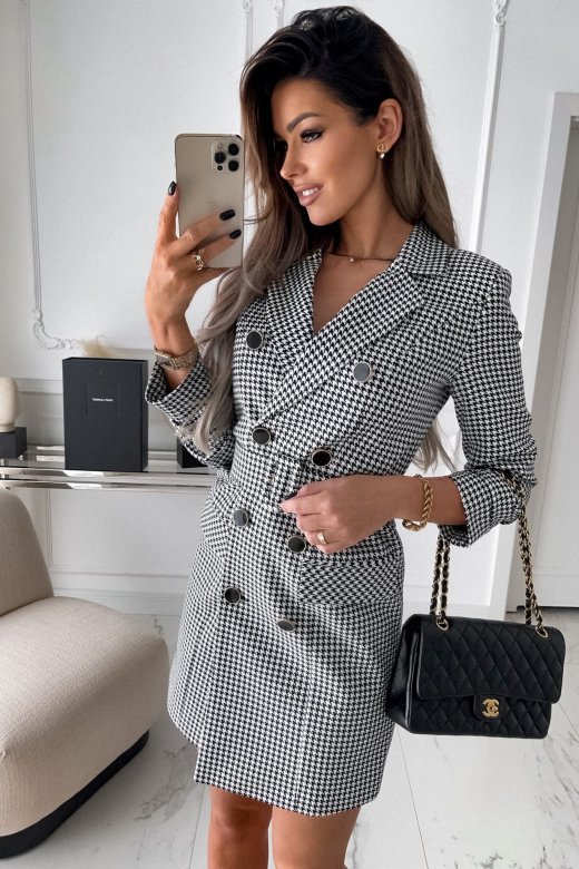 Mature Women Fashion Printing Plaid Blazer Dress