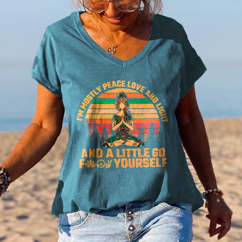 I'm Mostly Peace Love And Light Printed Yoga Woman Graphic Tees