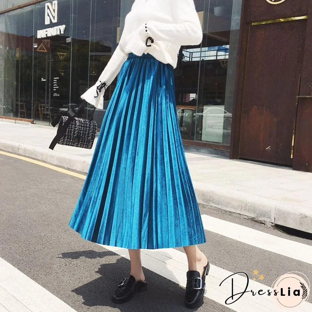 Fasion High Waist Pleated Velvet Skirt