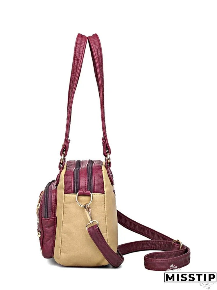 Colorblock Rhinestone Decor Shoulder Bag