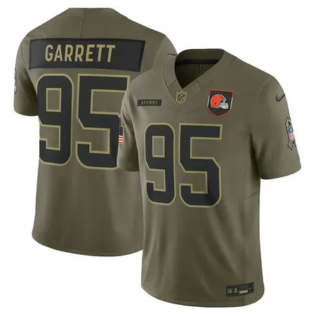 Youth Cleveland Browns #95 Myles Garrett  Olive 2025 Salute to Service Limited Jersey
