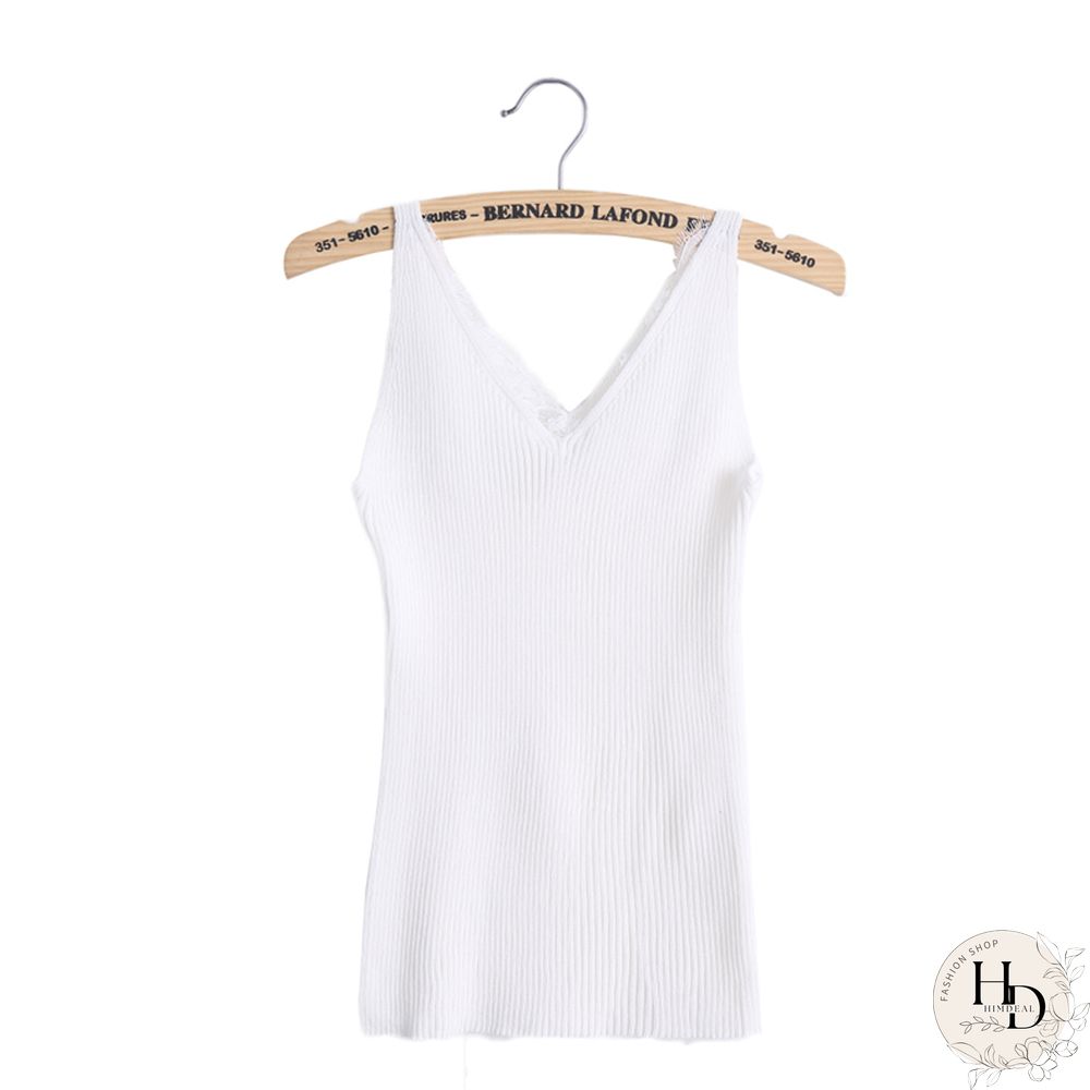 Sexy Women Plain Camisole Lace Splicing Double V Neck Vest Slim Sling Tank Tops