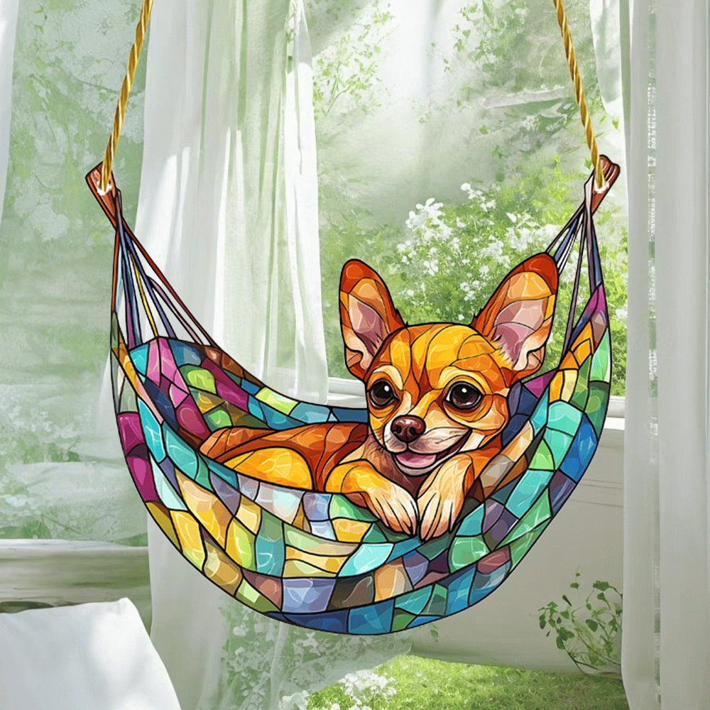 Snuggle Chihuahua Stained Art Ornament (8 inches) 