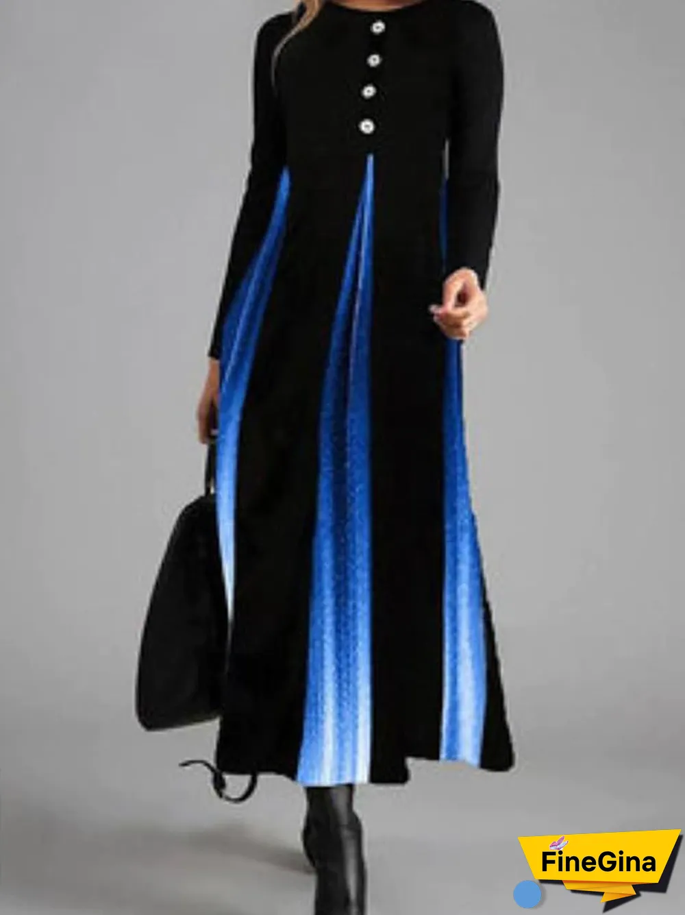 Women's Sheath Dress Maxi long Dress Long Sleeve Print Print Fall Winter Casual Blue Orange S M L XL XXL 3XL 4XL Black Dresses