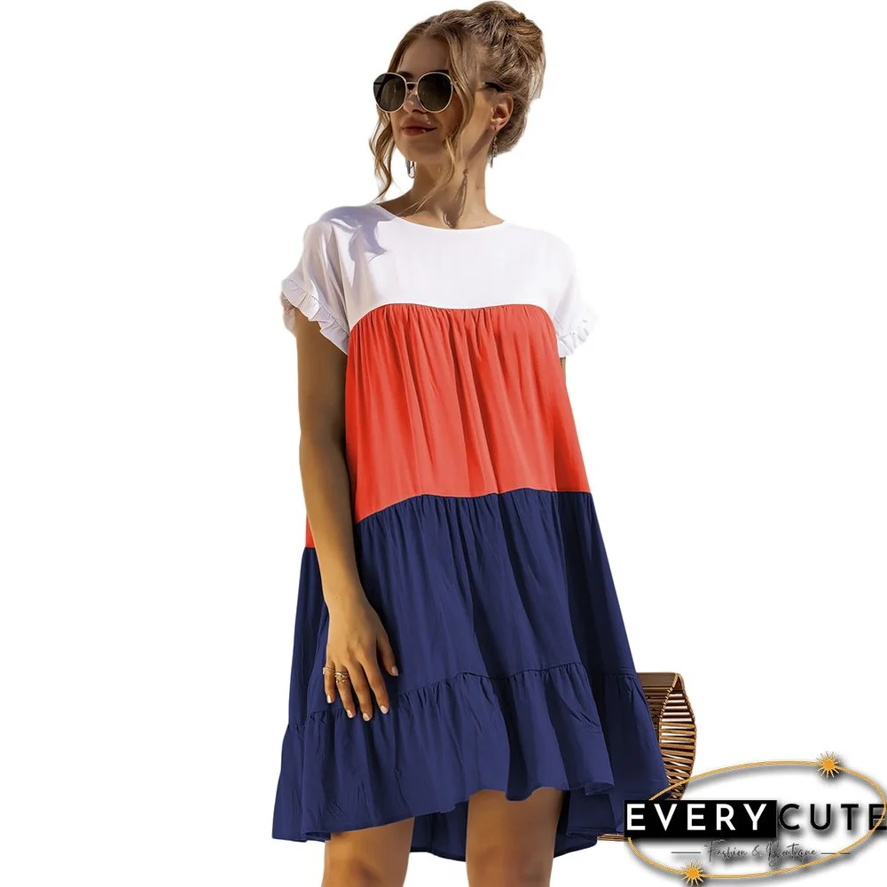 Navy Blue ColorBlock Ruffle Mini Dress
