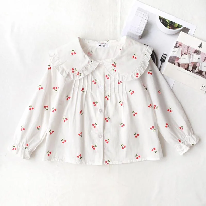 2-8T Toddler Kid Baby Girl Spring Summer Clothes Long Sleeve Ruffles Print Blouses Elegant Cute Sweet Shirt Party Club Tee Top
