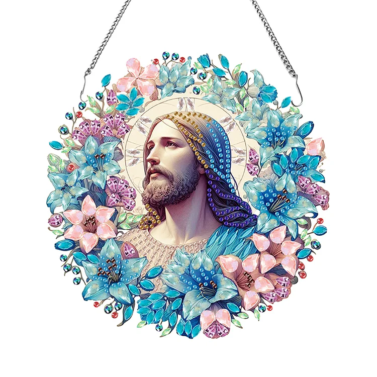 Acrylic Special Shaped Jesus Diamond Art Painting Wreath Hanging Sign Wall Decor