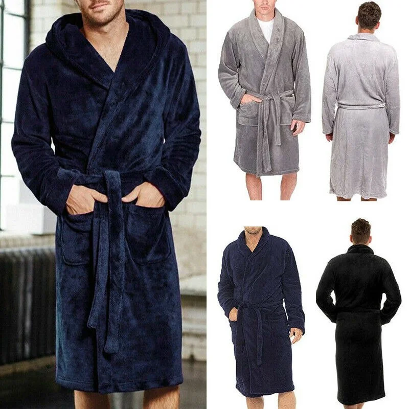 Fashion Casual Mens Bathrobes Robe V Neck Long Sleeve Couple Men Woman Robe Plush Shawl Kimono Warm Male Bathrobe Coat