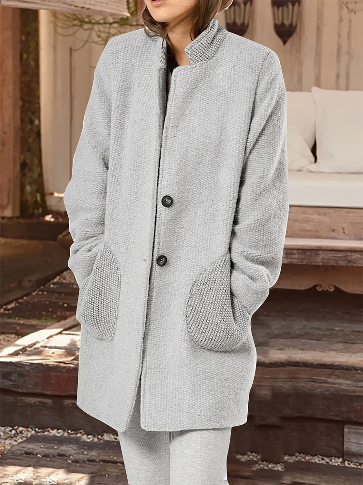 Plain Lapel, Simple Woolen Coat Cardigan Plus Size