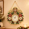 Acrylic Special Shape Xmas Cross Wreath Diamond Pearl Painting Clock Handicraft Hanging Kit