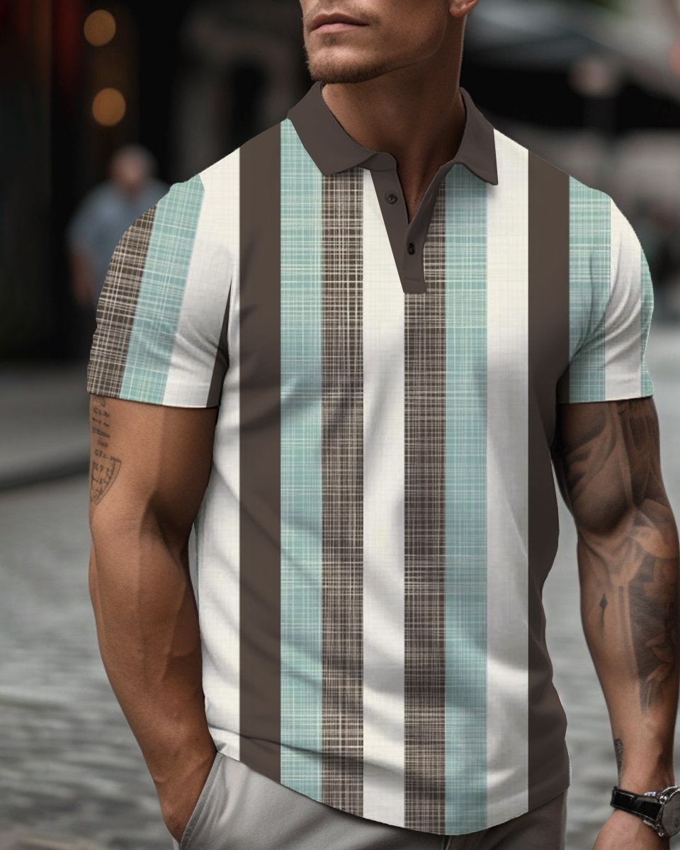 Men's Casual Color Block Short Sleeve Polo Shirt 029