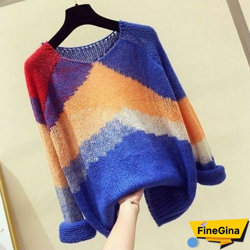 Women Loose Korean Pink Patchwork Sweater Pullovers Fashion Fall Harajuku Casual Y2k Tops Chic Lazy Wind Female Clothes