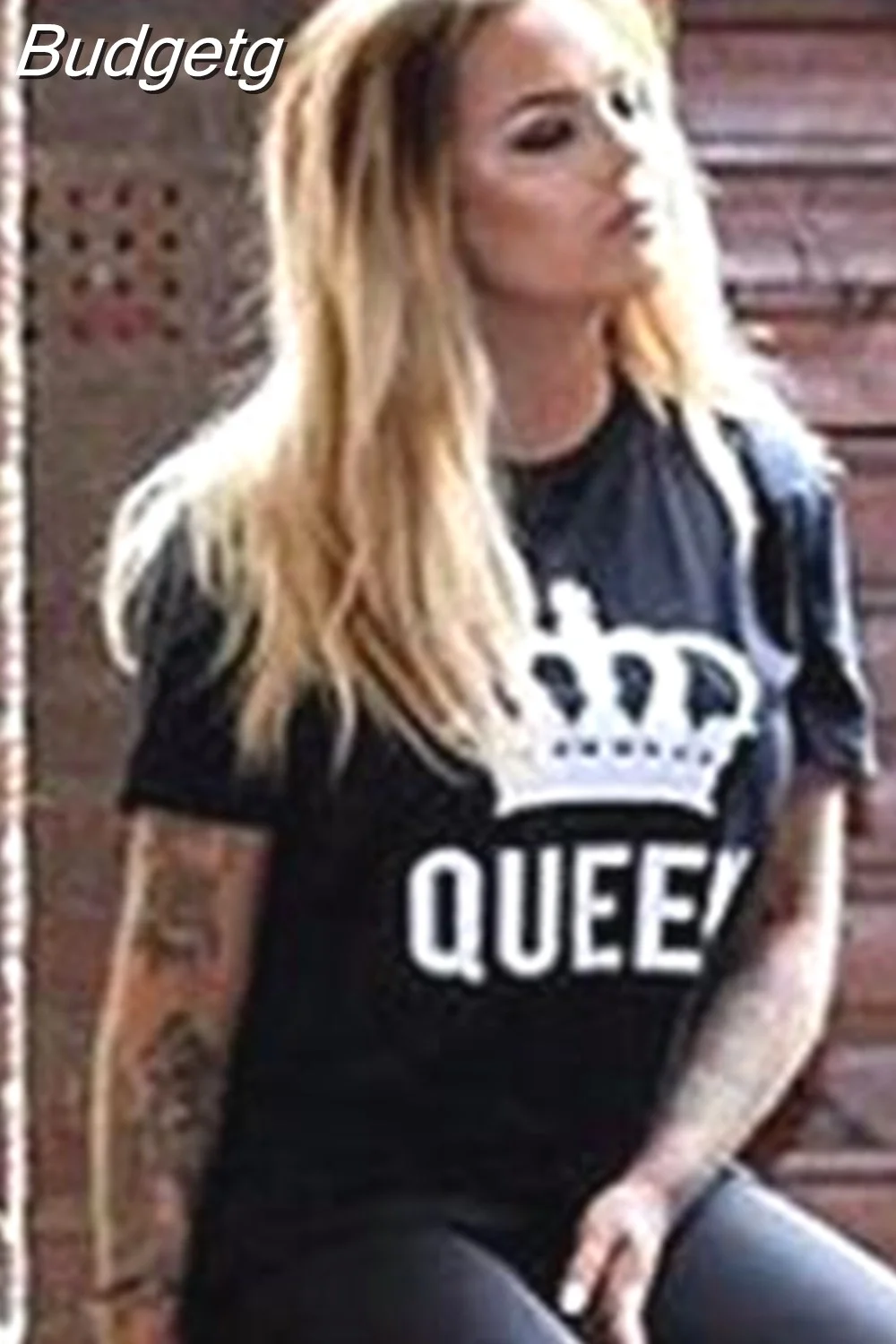 Budgetg NEW Funny KING QUEEN Letter Printed Black Tshirts OMSJ Summer Casual Cotton Short Sleeve Tees Tops Brand Loose Couple Tops
