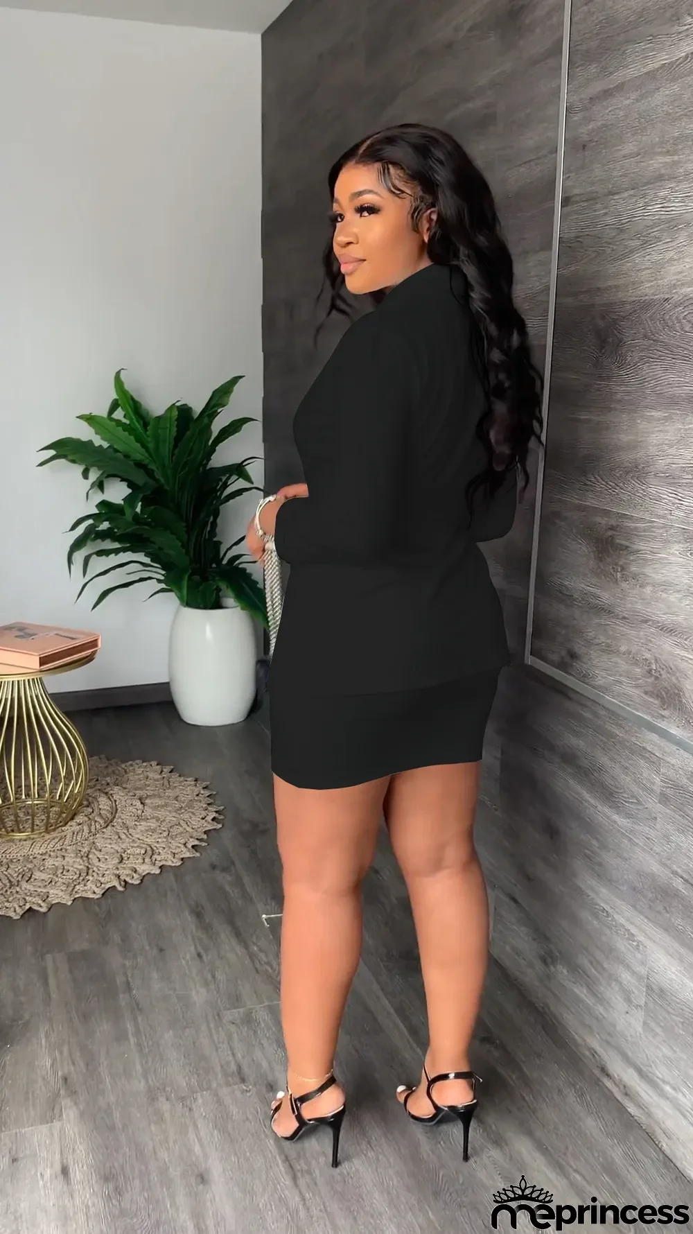 Fashion Solid Color Blazer And Skirts Two Piece Set