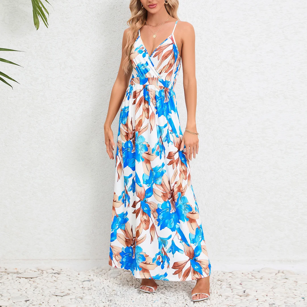 Batwing Sleeves High-Low Printed Off-The-Shoulder Maxi Dresses