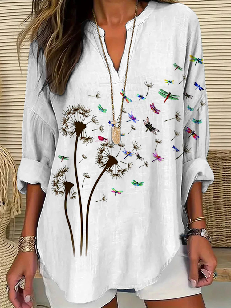 Women's Casual Watercolor Dragonfly Cotton Blend Print T-shirt wearshes