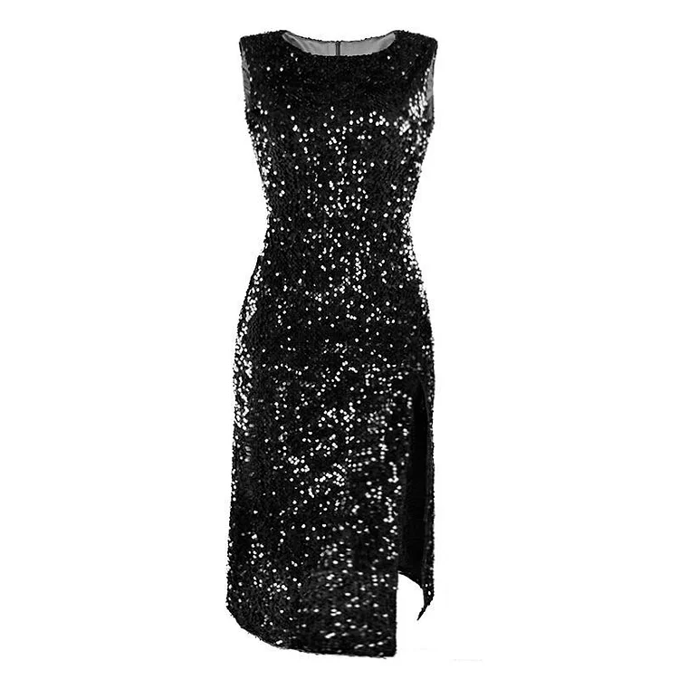 Sexy Sequin Women's Party Elegant Sleeveless Glitter Fitted Evening Dress