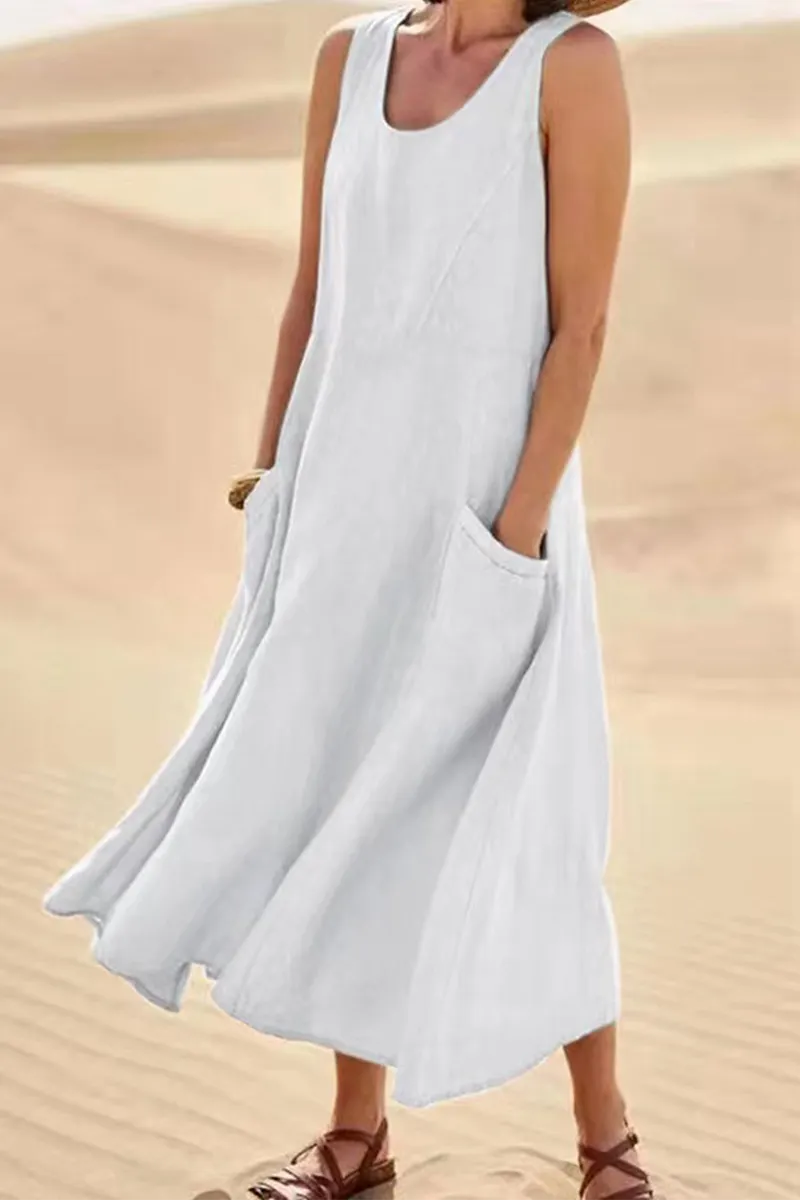 Casual Solid Patchwork U Neck Straight Dresses(7 colors)