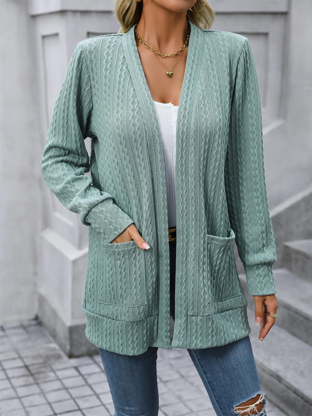 Women's Plaid Stitching Solid Color Long Sleeve V-neck Coat