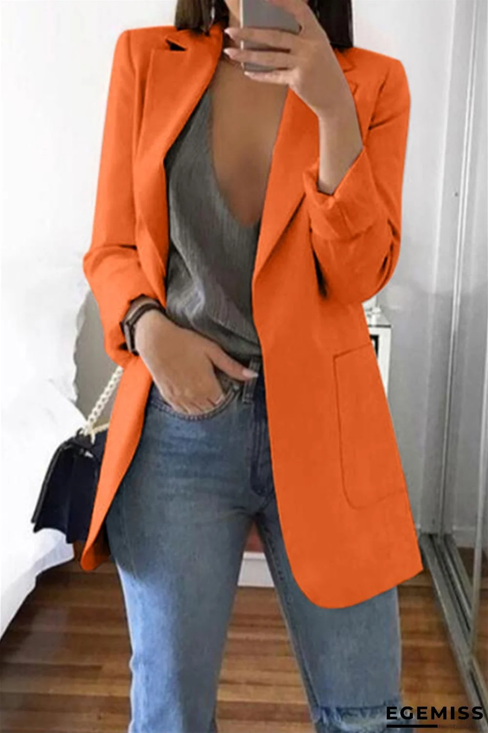 Orange Casual Long Sleeves Suit Jacket | EGEMISS