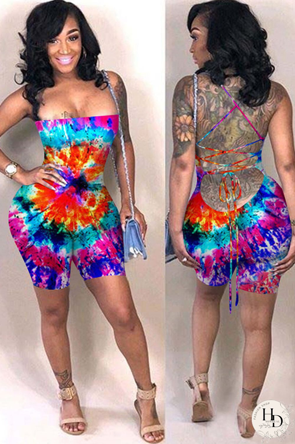 Yellow Fashion street Print Polyester Sleeveless Wrapped Jumpsuits