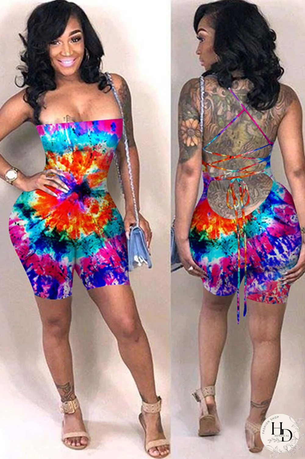 Yellow Fashion street Print Polyester Sleeveless Wrapped Jumpsuits