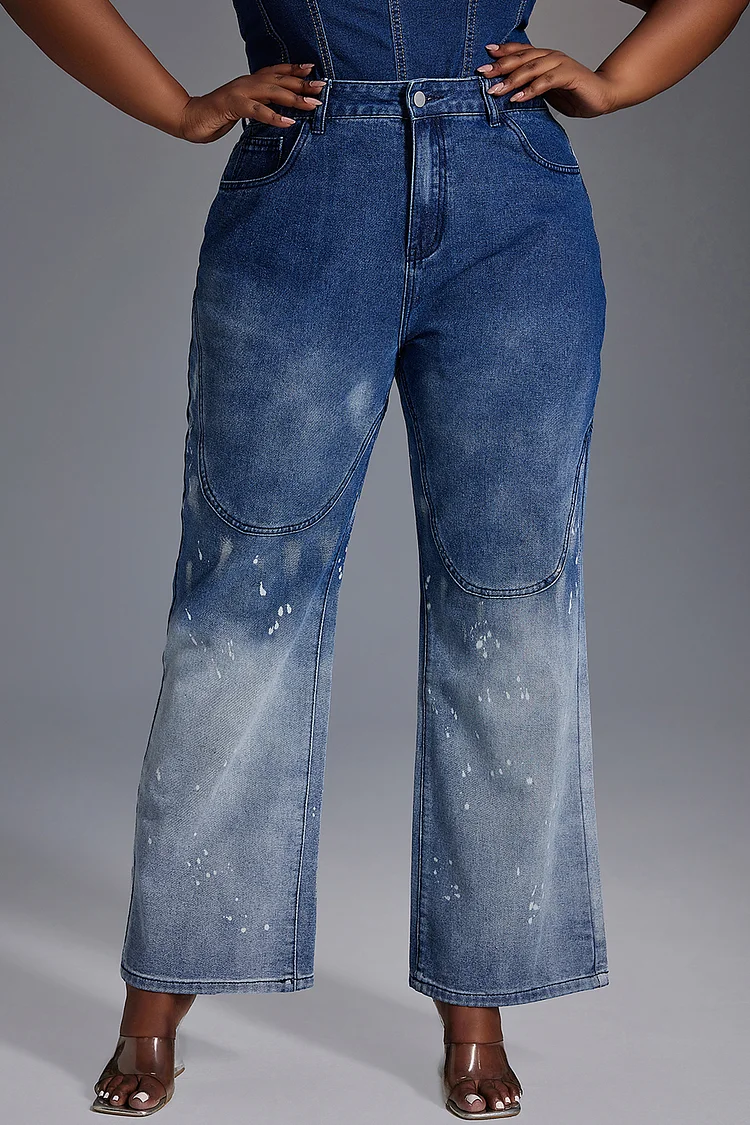 Xpluswear Design Plus Size Daily Jean Blue High Waist Bleached Denim Jean [Pre-Order]
